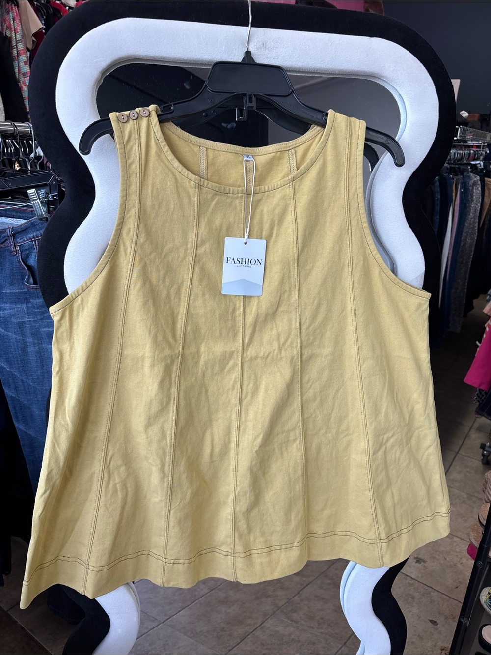 Fashion Sleeveless Panel Tank Top in Light Yellow